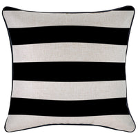 Cushion Cover With Black Piping-Deck Stripe Black Natural Base 45cm x 45cm