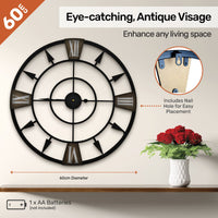 Home Master Wall Clock Antique Style Roman Numerals Metal Accents 60cm
