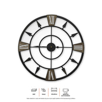 Home Master Wall Clock Antique Style Roman Numerals Metal Accents 60cm
