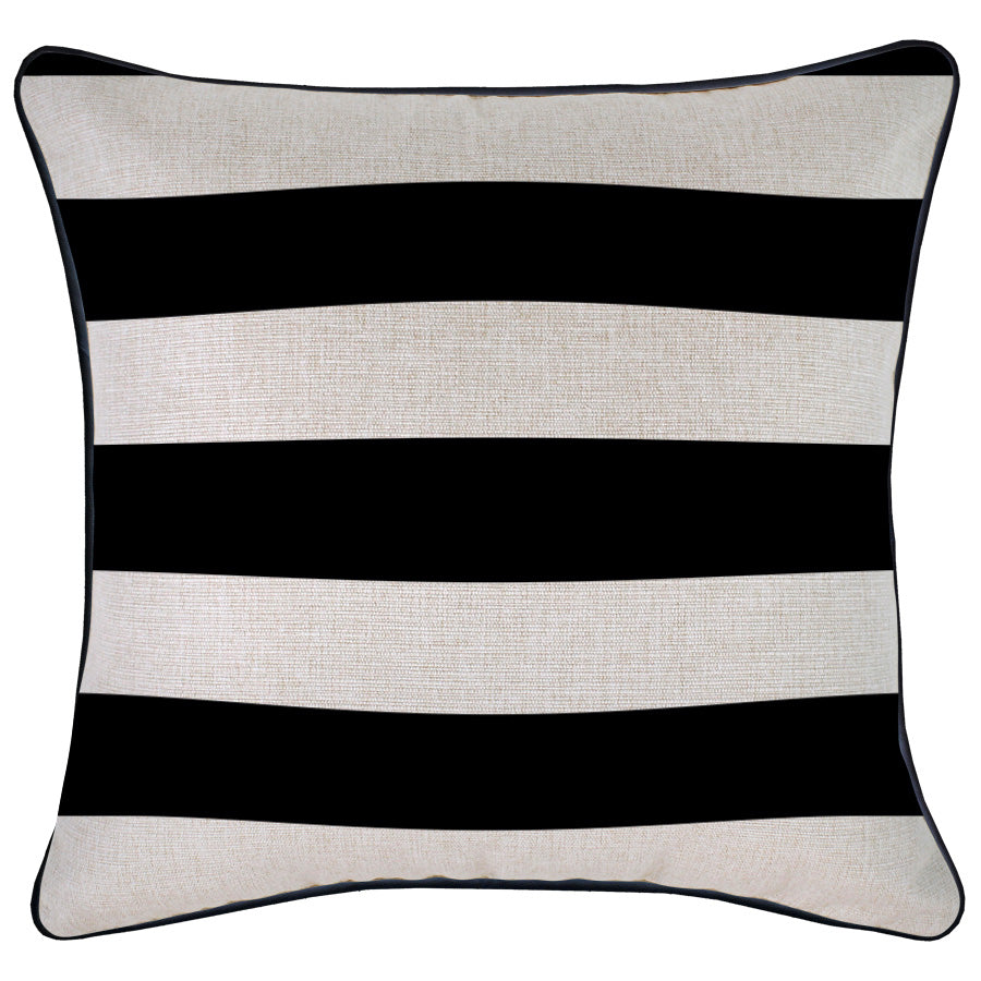 Cushion Cover With Black Piping-Deck Stripe Black Natural Base 45cm x 45cm