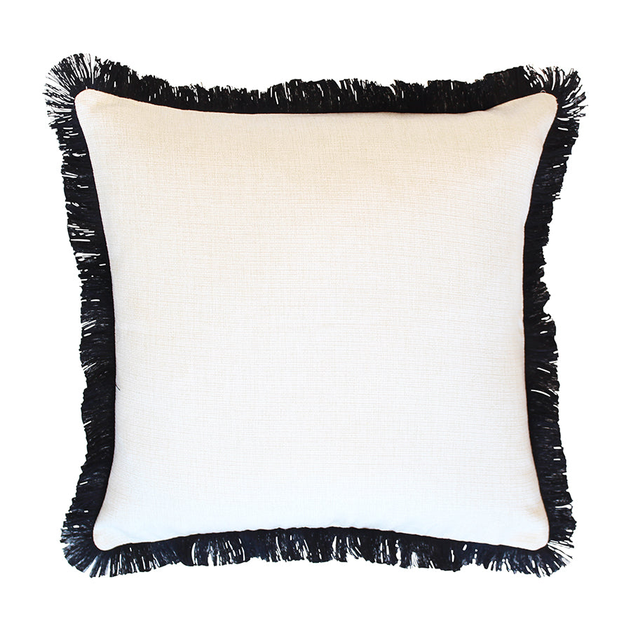 Cushion Cover-Coastal Fringe Black Solid Natural 45cm x 45cm
