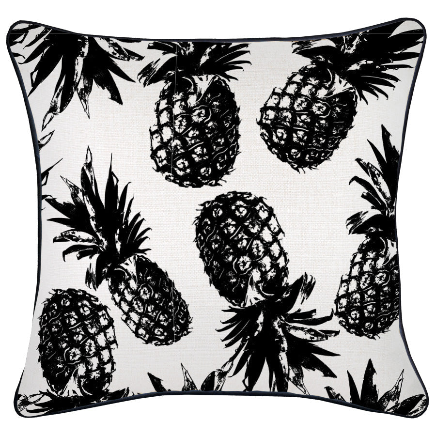 Cushion Cover With Black Piping Pineapples Black 45cm x 45cm